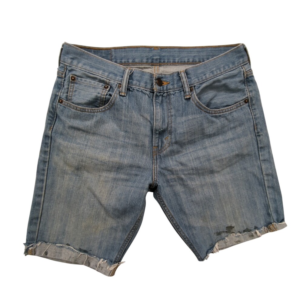 Levis 527 Shorts Mens 33 Distressed Denim Cutoff Frayed Blue Jean Zipper Fly